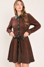 FALLING FOR YOU BURGUNDY FAUX SUEDE TIE-WAIST MINI DRESS