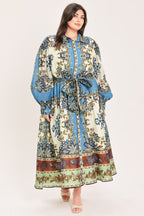 SKYBORNE ORNAMENTAL GRACE WOVEN MIDI SHIRT DRESS