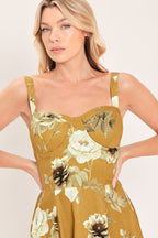 MUSTARD ROSETTE MELODY WOVEN MIDI DRESS