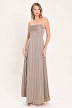 MISTED SILK DAYBREAK WOVEN SHADOW STRIPE MAXI DRESS