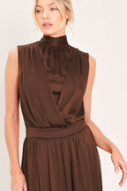 ESPRESSO GATHERED GLOW WOVEN MAXI DRESS
