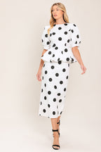 RETRO POLKA DOT WOVEN MIDI PENCIL SKIRT