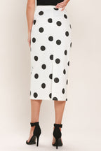 RETRO POLKA DOT WOVEN MIDI PENCIL SKIRT