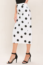 RETRO POLKA DOT WOVEN MIDI PENCIL SKIRT
