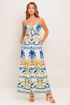 VACAY GLOW IVORY BLUE WOVEN JUMPSUIT