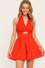 PLUM EMBRACE RED WOVEN ROMPER