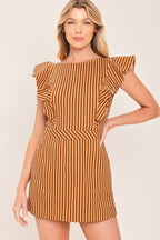 CINNAMON STRIPE WOVEN SKORT ROMPER