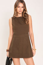 ESPRESSO DATE WOVEN SKORT ROMPER