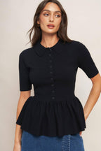 SWEET SERENADE BLACK WOVEN TOP