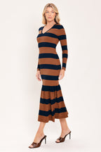 COGNAC NAVY RHYTHM SWEATER KNIT MIDI MERMAID DRESS