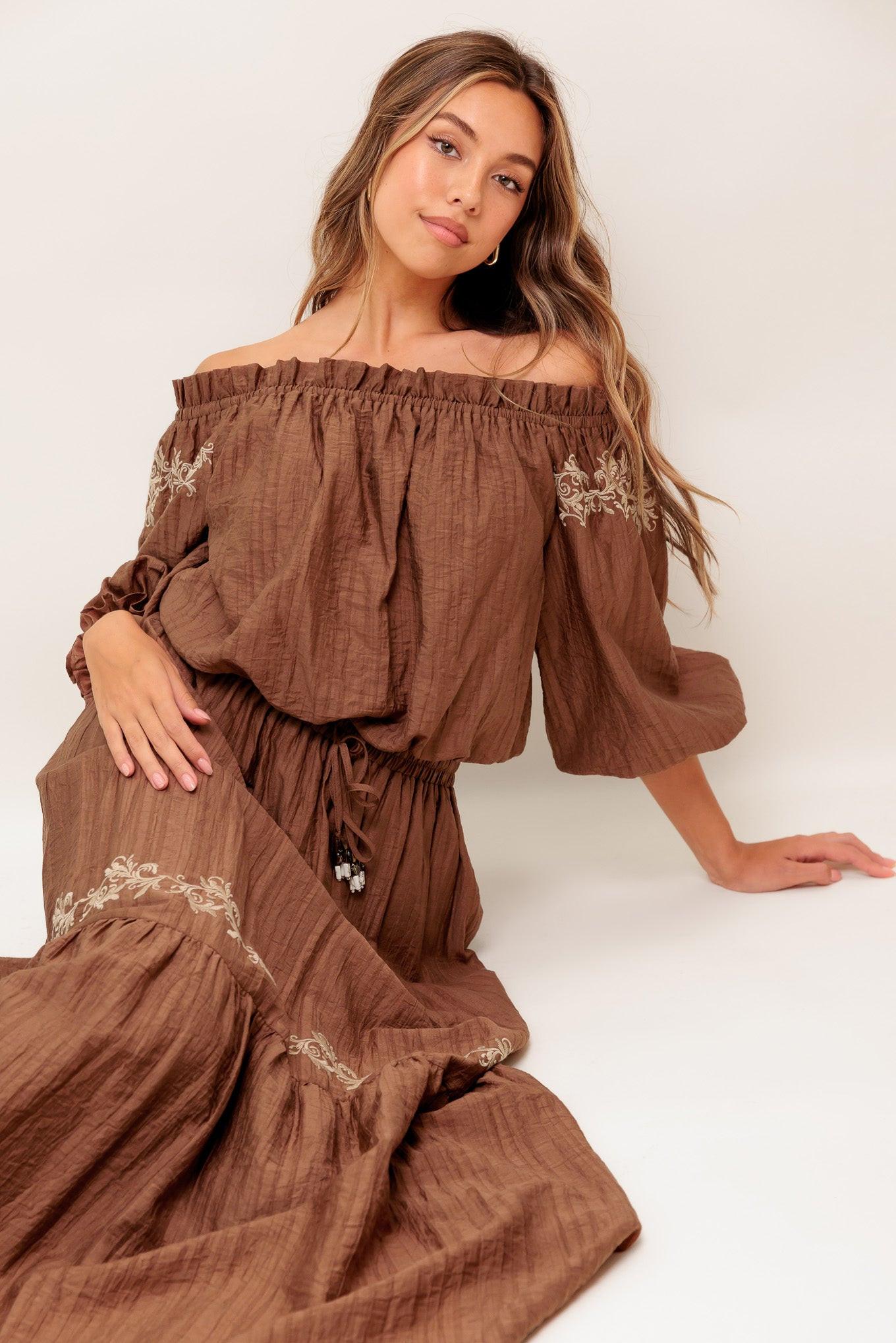 FULL SPEED AHEAD BROWN WOVEN TOP