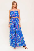 CHERISHED KISS BLUE WOVEN TOP AND PANTS SET