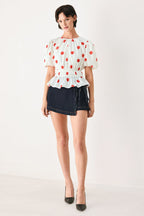 CHERRY KISS POLKA DOT WOVEN TOP