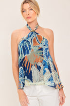 BLUE LAGOON WOVEN HALTER TOP