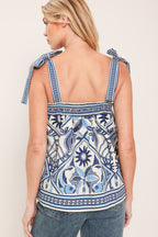 CAPRI COAST TIE-STRAP WOVEN TOP