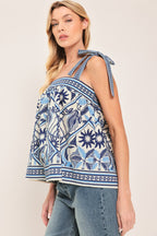 CAPRI COAST TIE-STRAP WOVEN TOP