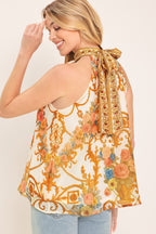 ANTIQUE BLOOM WOVEN HALTER TOP