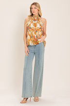 ANTIQUE BLOOM WOVEN HALTER TOP