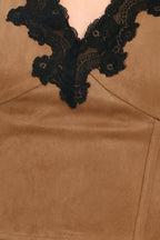 UMBER LACE AFTERGLOW FAUX SUEDE CROP TOP