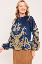 MIDNIGHT HERITAGE FLOW WOVEN TOP