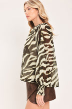 ESPRESSO ZEBRA DRIFT WOVEN TOP