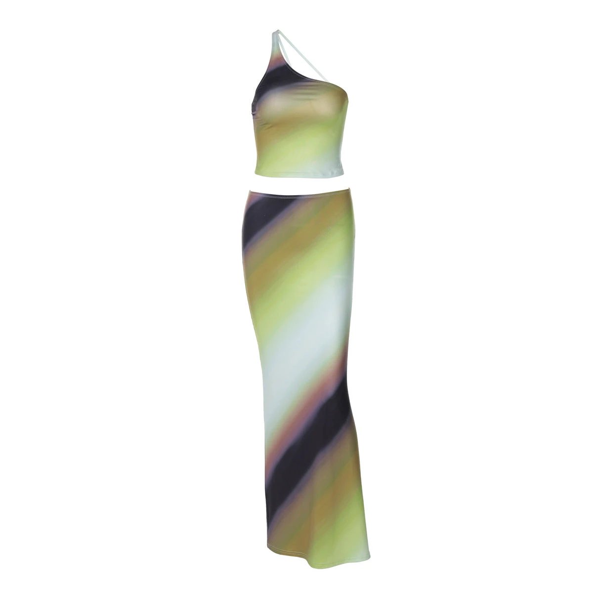 Gradient One Shoulder Backless Slim Fit Long Skirt Set