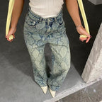 Women's American Style Spliced Snake Pattern Straight Leg Jeans