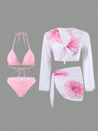 Long Sleeve Apron Women's Swimsuit Printed Bikini 4