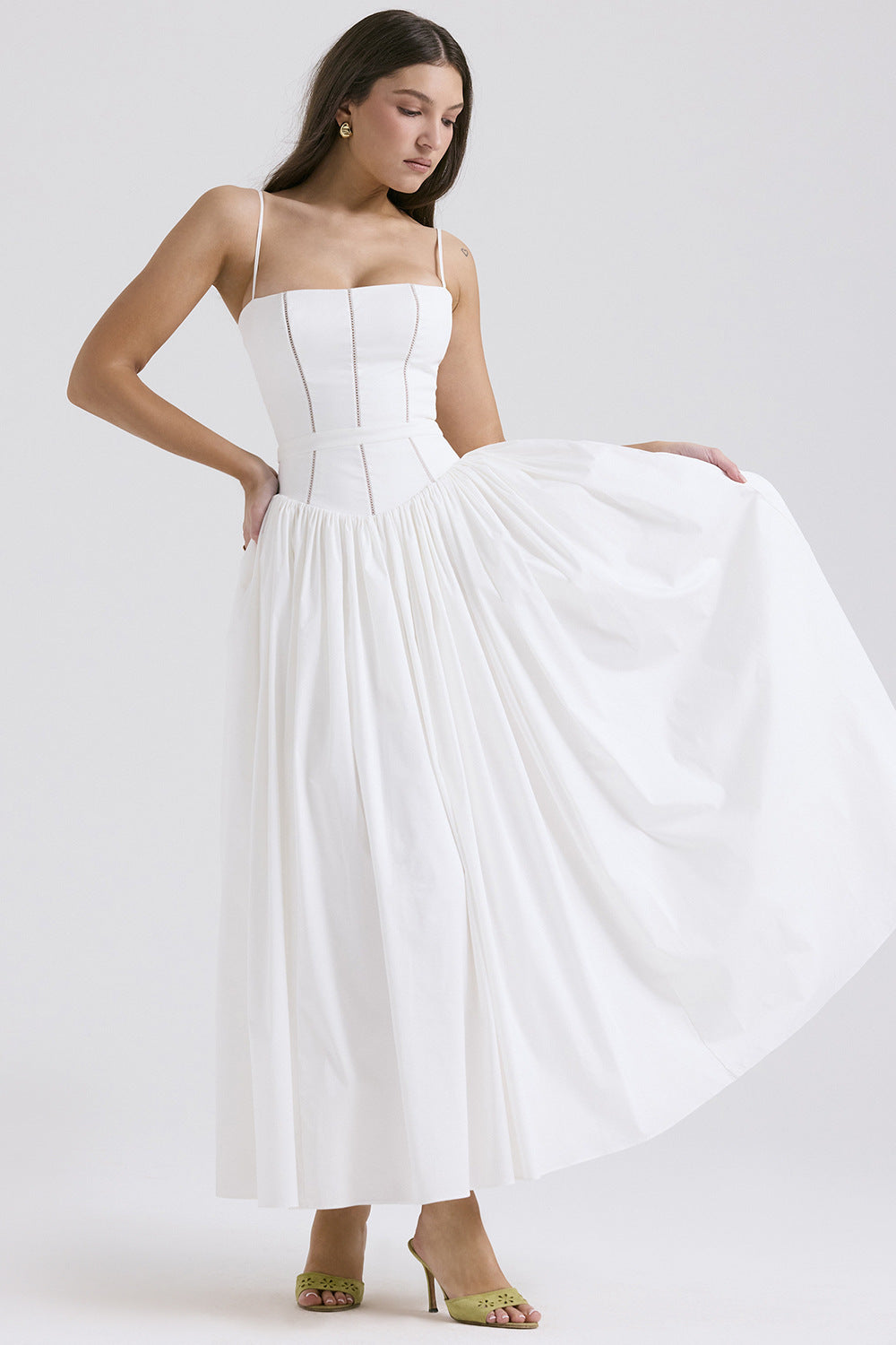 Elegant & Gentle Style Slimming Floral Spaghetti Strap Ethereal Maxi Dress