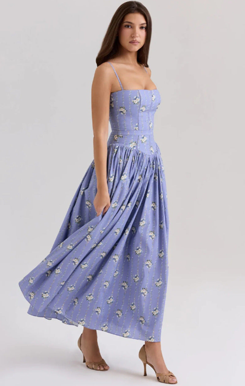 Elegant & Gentle Style Slimming Floral Spaghetti Strap Ethereal Maxi Dress