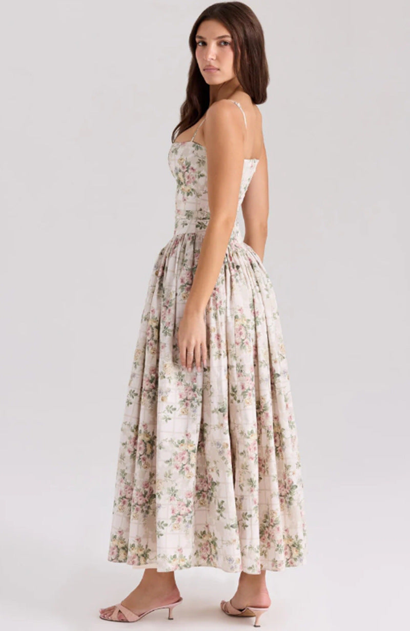 Elegant & Gentle Style Slimming Floral Spaghetti Strap Ethereal Maxi Dress