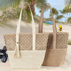 Minimalist Large Straw Shoulder Bag – Paper Rope Woven Tote, Casual Phoenix Eye Beach Purse