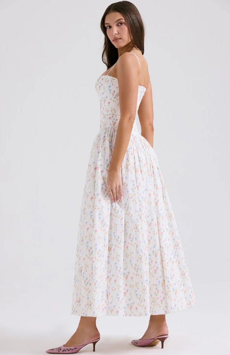 Elegant & Gentle Style Slimming Floral Spaghetti Strap Ethereal Maxi Dress