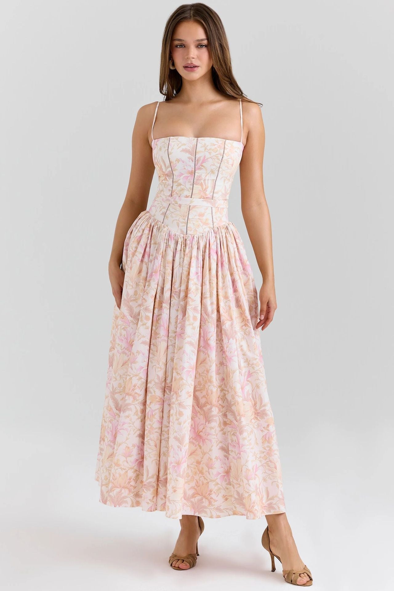 Elegant & Gentle Style Slimming Floral Spaghetti Strap Ethereal Maxi Dress