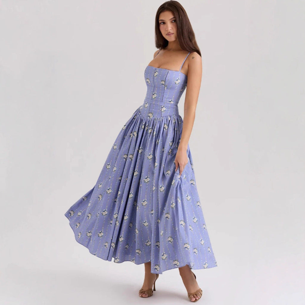Elegant & Gentle Style Slimming Floral Spaghetti Strap Ethereal Maxi Dress