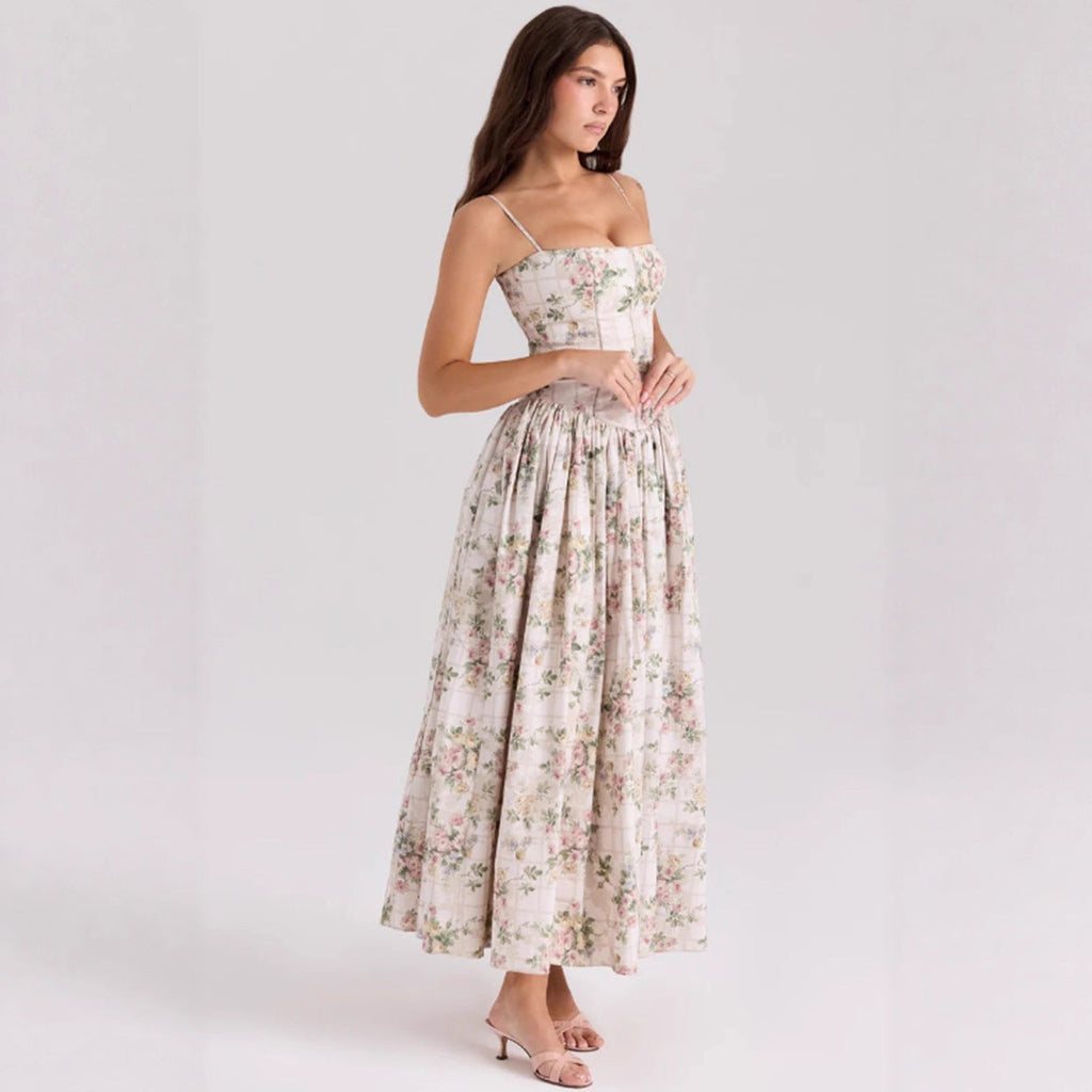 Elegant & Gentle Style Slimming Floral Spaghetti Strap Ethereal Maxi Dress