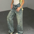 Women's American Style Spliced Snake Pattern Straight Leg Jeans