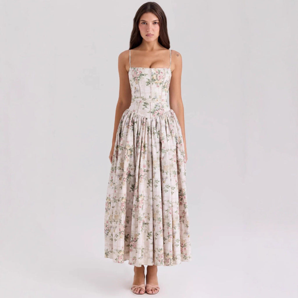 Elegant & Gentle Style Slimming Floral Spaghetti Strap Ethereal Maxi Dress