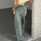 Women's American Style Spliced Snake Pattern Straight Leg Jeans