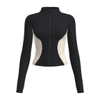 Women's Stand Collar Color Block Fitness Cardigan