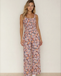 Angelica Square Neckline Stretch High Waist Jumpsuit - Pink Floral
