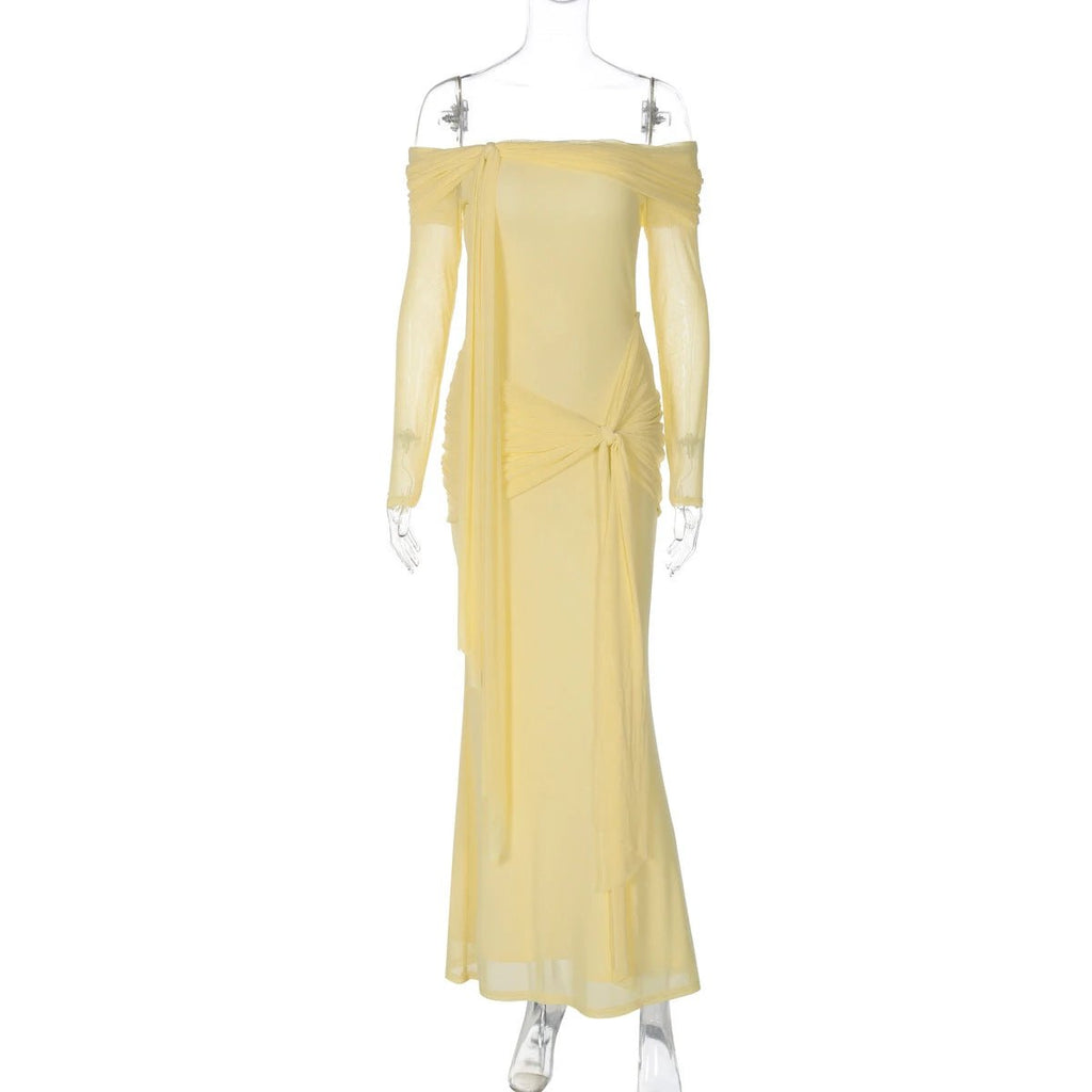 Women's Off-shoulder Slim-fit Lace Up Maxi Dress