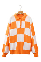 V Neck Checkered Sweater - Tangerine