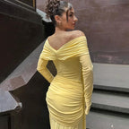 Women's Off-shoulder Slim-fit Lace Up Maxi Dress