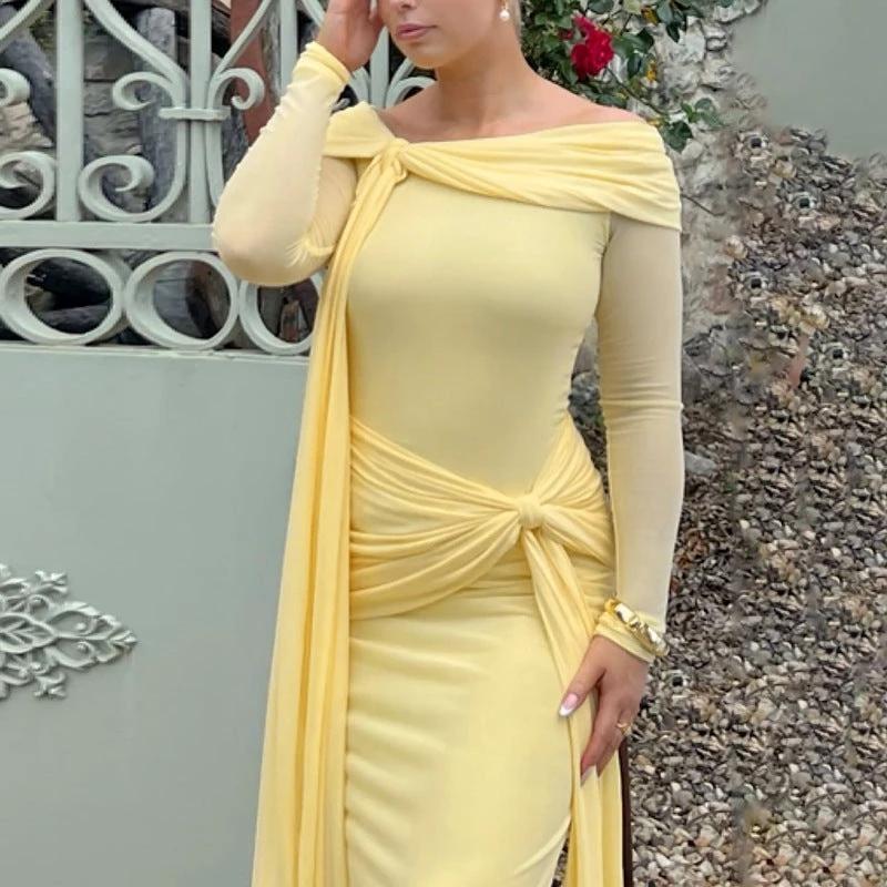Women's Off-shoulder Slim-fit Lace Up Maxi Dress