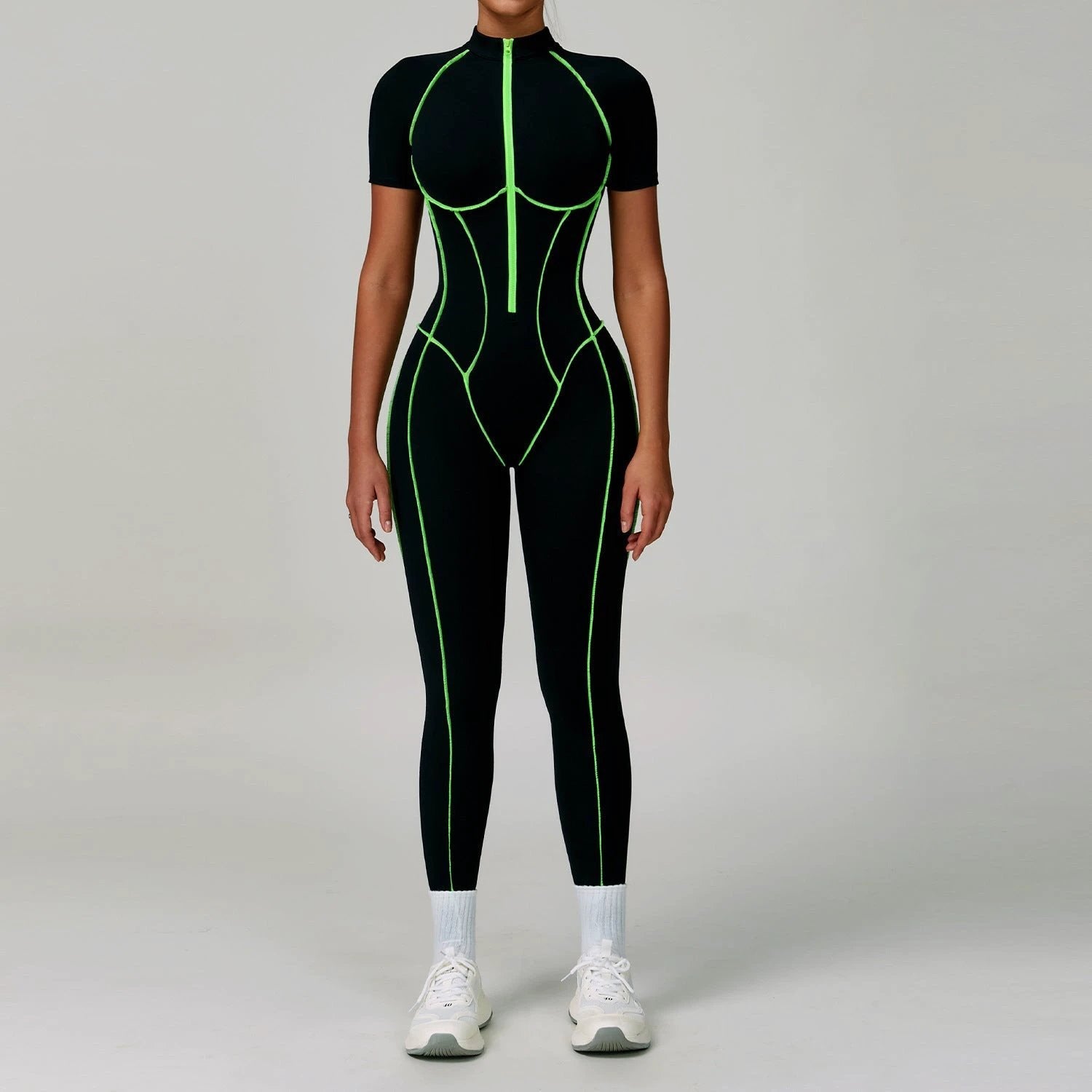 Contrast Color Yoga Workout Clothes Hollow-out Beauty Back Tight Jumpsuit