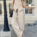 Women's Contrast Color Sleeveless Vest & Drawstring Trousers Suit