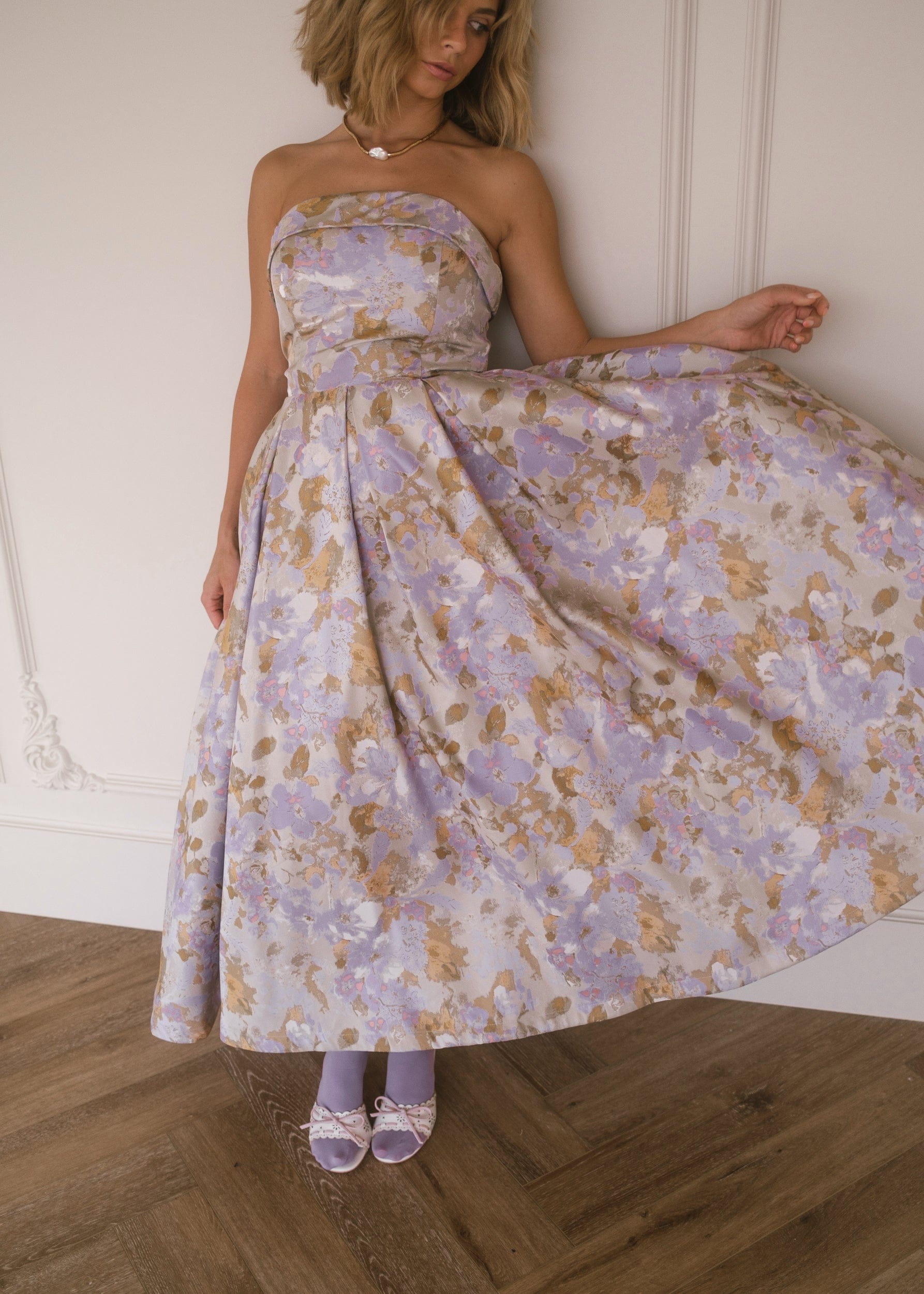 Anastelle Strapless Jacquard Dress