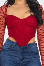Marissa Long Sleeve Laced Crop Top Bustier – Lace Corset Top for Women