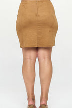 Maxine Plus Size Faux Suede Rhinestone Slit Mini Skirt – Side Slit with Fringe | Chic Night Out